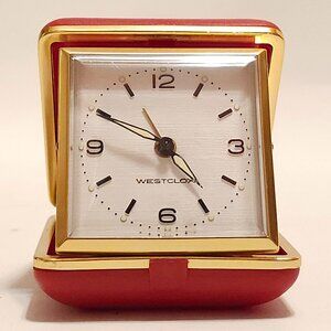 VINTAGE Westclox Pocket Alarm Clock 7 Jewels RED Taiwan